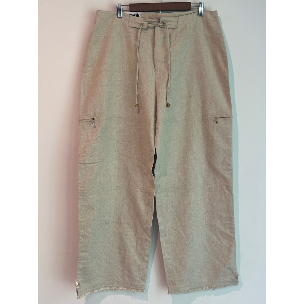 Nonterah African Urban Apparel Linen Wide Leg Cargo Pants Beige Cowrie Shell XL